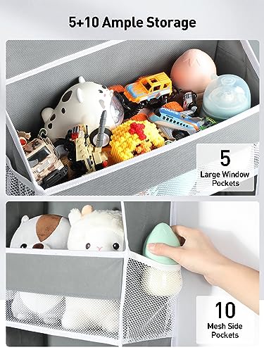 1 Pc Over the Door Organizer with 5 Bins 10 Side Pockets (Grey / 5 Tier)