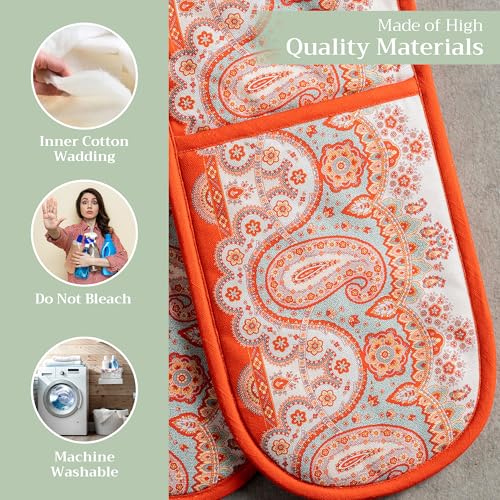 Double Oven Mitts 100% Cotton Double Oven Glove (059 - Cachemire / 7" x 35" (Double Oven Mitt))