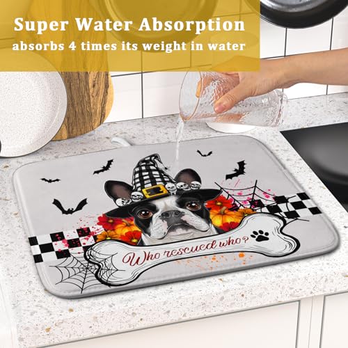 Dish Drying Mat for Kitchen Counter (Halloween Dog 623 / 18" x 16")