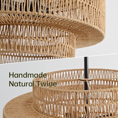 17.7" Rattan Chandelier for Dining Room (Brown+Black Hardware / 17.7" 4-Light)