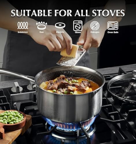 Hybrid Nonstick Stainless Steel Sauce Pan with Steamer Insert (2 Quarts / Silver)