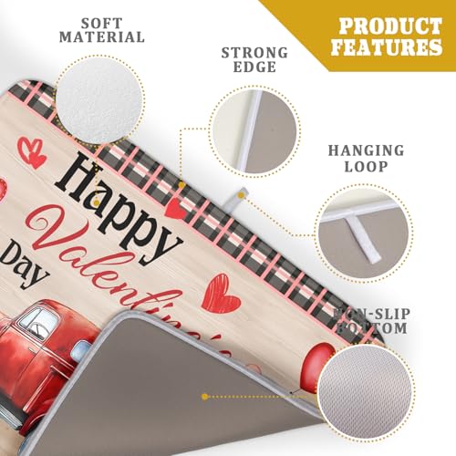 Valentine's Day Truck Dish Drying Mat 18x24 inch Love Heart Washable Absorbent Dishes Pad Dish Drainer Mat for Kitchen Counter Sink Coffee (Love Heart Truck / 18" x 24")
