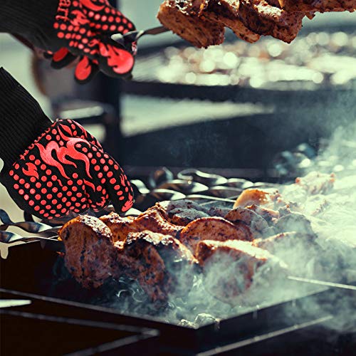 BBQ Gloves 1472 Degree F Heat Resistant Grilling Gloves Silicone Non (short / Red)
