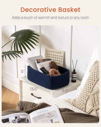 Small Woven Storage Basket for Organizing (Navy Blue / 13.5"L x 9.5"W x 5"H)