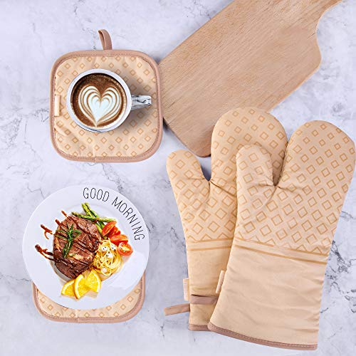 Set of 4 Oven Mitts and Pot Holders (Beige)