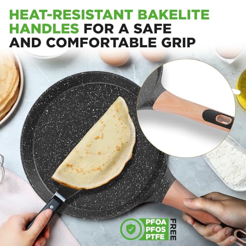 9.45” Non Stick Crepe Pan with Wooden Spreader (Black / 9")