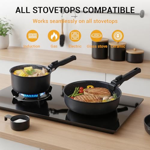 21 Piece Ceramic Pots and Pans Set Non Stick with Detachable Handles and Egg Frying Pan (Egg Pan Set)