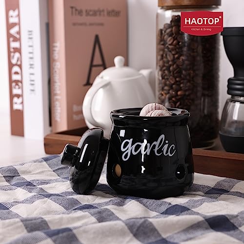 Ceramic Mini Garlic Saver Container for Countertop (Black)