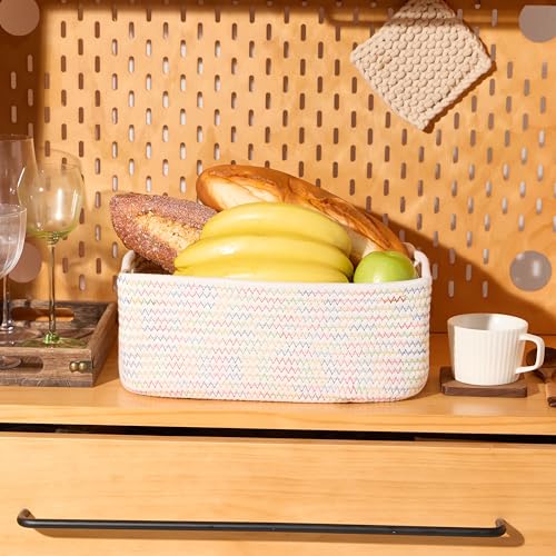Small Storage Baskets for Organizing (4pcs-L13xW8.5xH5.1" / Rainbow Stitches)