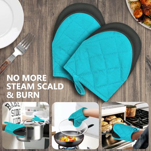1 Pair Short Oven Mitts (Coral Blue)