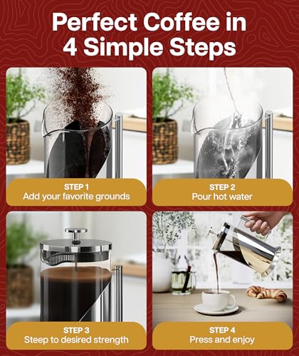 Stainless Steel French Press Coffee Maker 34 oz (D. Silver (Pack of 2))