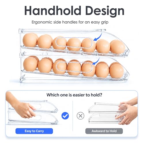 12 Egg Holder for Fridge with Silicone Bumpers