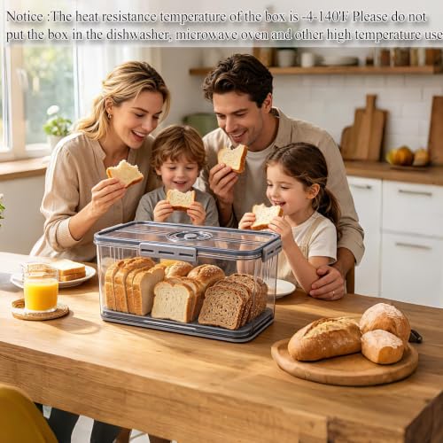 Bread Box Bread Boxes for Kitchen Counter Airtight (Grey-Small)