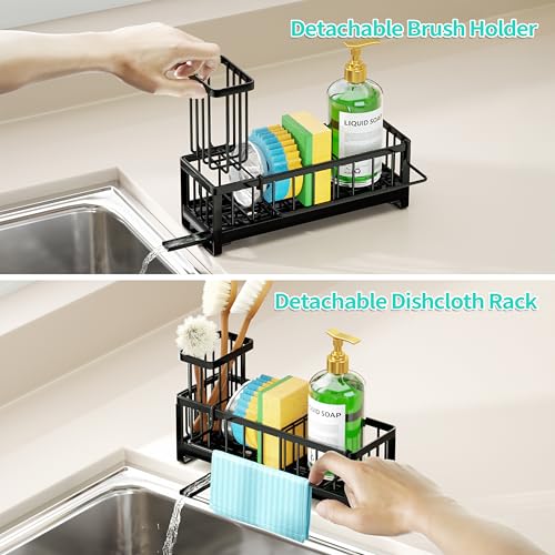 Sponge Holder for Kitchen Sink (Black / with Dishcloth Holder)