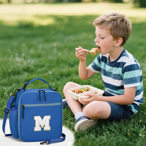 Lunch Box Kids Large Initial Insulated Lunch Bag for Girls (Blue / M)