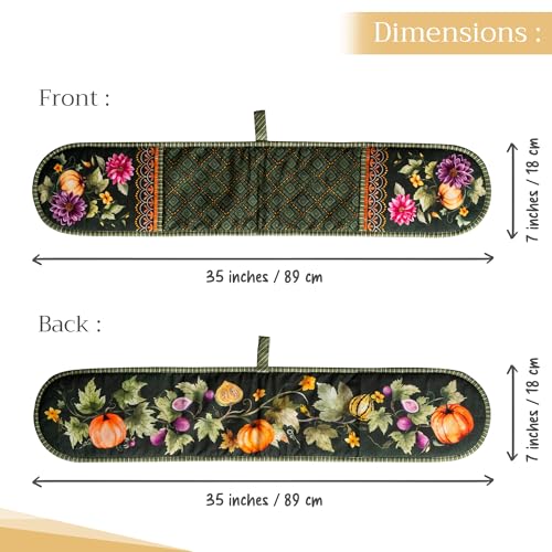 Double Oven Mitts 100% Cotton Double Oven Glove (026 - Pumpkin Garden - Dark Green / 7" x 35" (Double Oven Mitt))