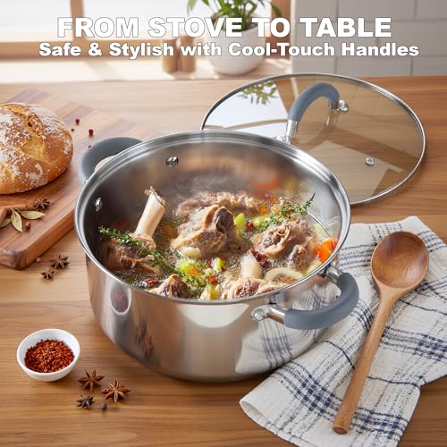 Basics 3 Quart Stainless Steel Stock Pot with Lid (3 Quarts / Gray Silicone Handle)