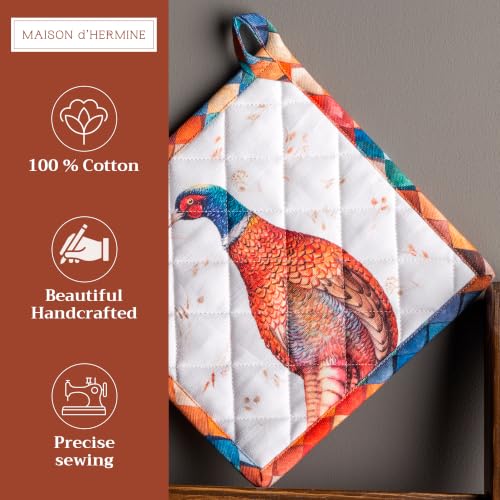 Pot Holders 100% Cotton Potholders (084 - Faisan D'automne / 8" x 8" (Pot Holder Pack of 1))