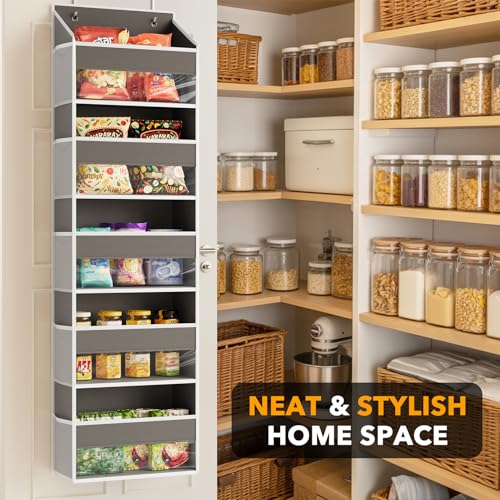 1 Pack Over The Door Organizer with 5 Large Pockets and 10 Mesh Side Pockets (1 Pack / Gray)