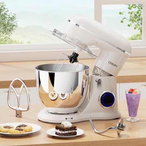 3-IN-1 Electric Stand Mixer, 6.5QT Bowl 660W 10-Speed Kitchen Mixer, Household Food Mixers include Dough Hook, Beater and Whisk, Bread Cake Mixer for Baking and Most Home Cooks, Almond Cream (Almond Cream)