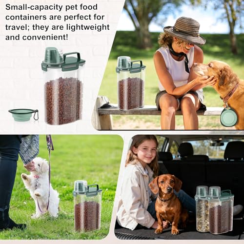 3-5Lbs/3Qt Dog Cat Food Storage Container With Foldable Bowl, Plastic Pet Food Dispenser for Small Animal Kibble/Pet Food/Bird Seed/Oatmeal/Rice/Flour/Brown Sugart/Cereals (Dark Green) (Dark Green / 3L-1pack)