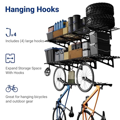 2 Pack Garage Shelving with Hooks (Black / 2 pack-2x6 ft w/hooks)