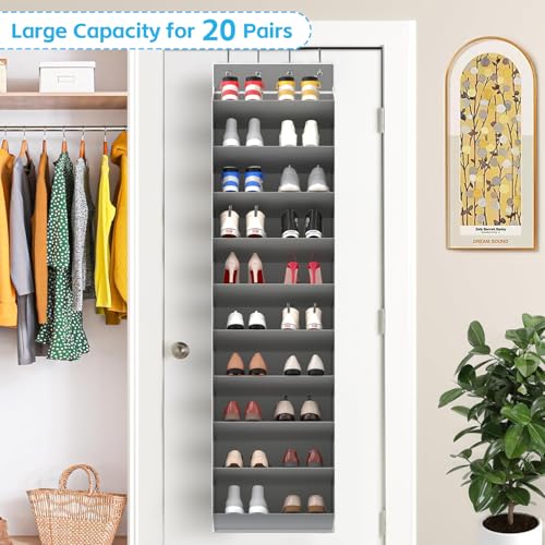 10 Tiers Large Size Over Door Shoe Organizer Storage (Grey-10 cell)