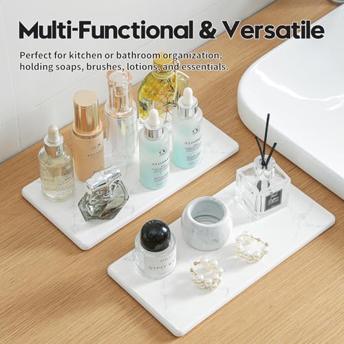 2PCS 10"x 5" Large Bathroom Sink Vanity Trays (2 Pack - Marble White / 10" x 5")