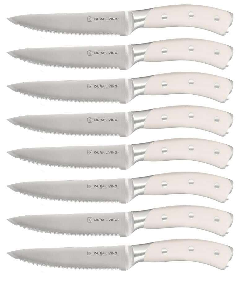 8 Piece Serrated Kitchen Steak Knife Set (Creme / 4.5")