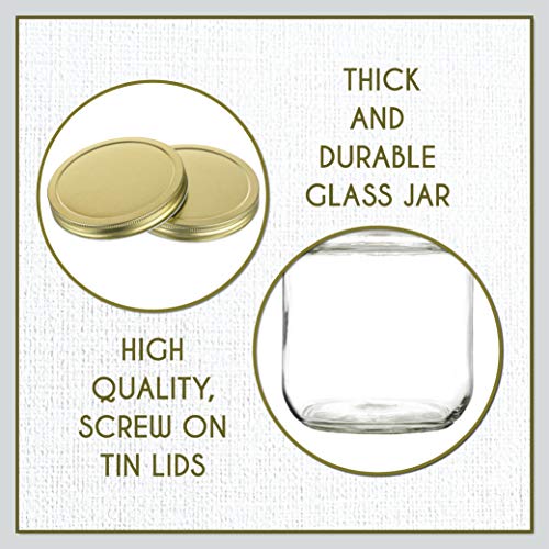 2 Pack Half Gallon Mason Wide Mouth Glass Jar with Airtight Metal Lid (Gold Lid)