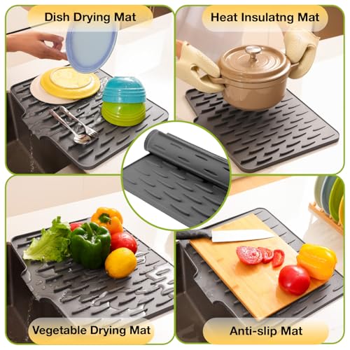 Silicone Dish Drying Mat for Kitchen Counter (B:Urban Gray / 15.7" x 13")