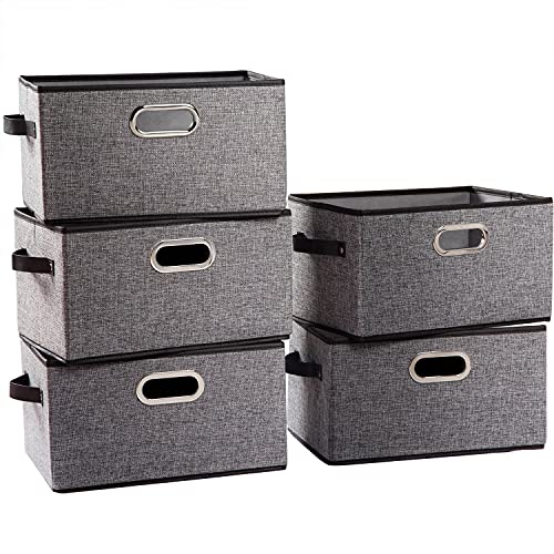 Fodable Storage Baskets for Closet [5 (Grey&black Trim / Medium(5-Pack))