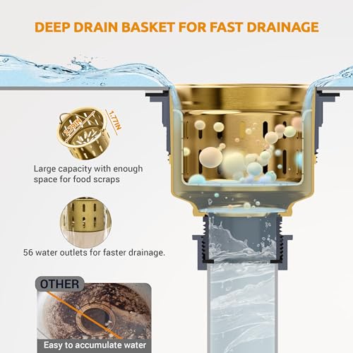 Kitchen Sink Drain Assembly with Removable Deep Basket Strainer