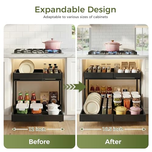 Expandable Pull Out Cabinet Organizer (Black / 15.7"D×12"-18.5"W)