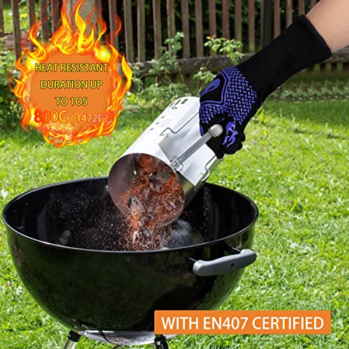 BBQ Gloves 1472F Heat Resistant Non (Blue)