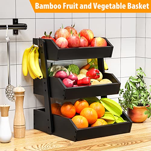 Bamboo Fruit Basket for Kitchen (3-Tier Black)