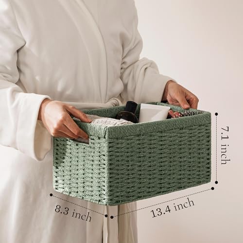 2 Pack Wicker Basket (Rectangular- 2pack 13.4"×8.3"×7.1" / Green)