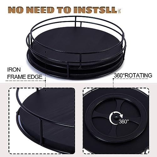 2 Pack ] 9" & 10" Black Wood Lazy Susan Organizers with Steel Sides