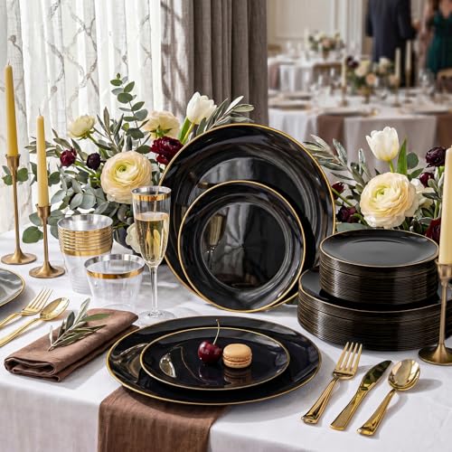 100PCS Black and Gold Plates (Black and Gold / 100 PCS)