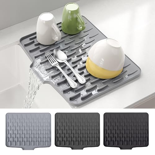Silicone Dish Drying Mat for Kitchen Counter (A:Silk Gray / 15.7" x 13")