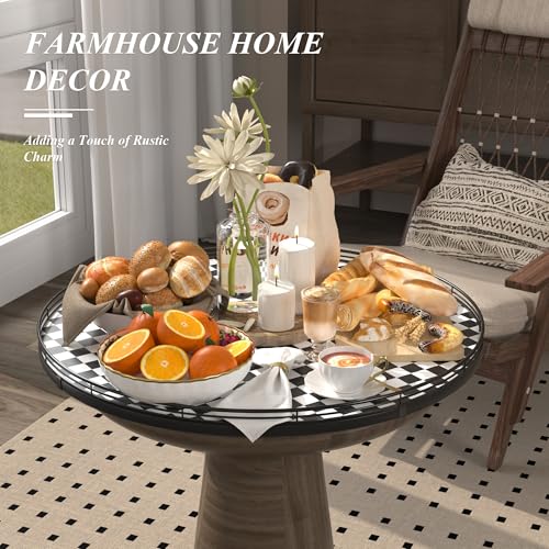 24 Inch Black and White Checkerboard Lazy Susan Decorative Tray (Black & White / 24 inches)