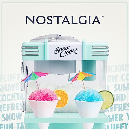 Snow Cone Machine With 2 Reusable Plastic Cups & Ice Scoop for Easy Serving (Table Top / Aqua)