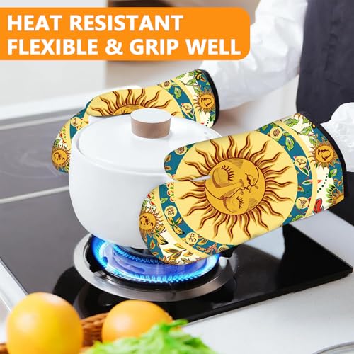 Sun and Moon Oven Mitts and Pot Holders Sets 4Pcs (Sun and Moon)