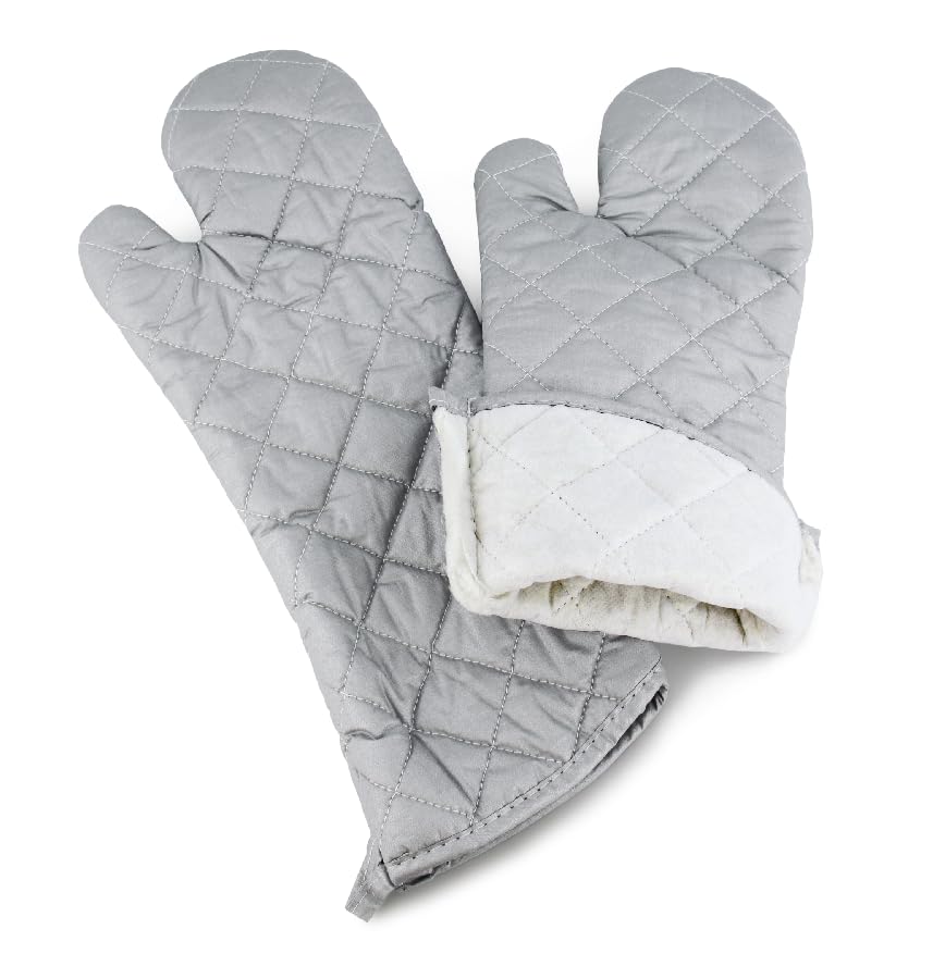 17 Inch Extra Long Heat Resistant Oven Gloves New Cotton Oven Mitts Kitchen Gloves High Temperature Cooking Tool BBQ Gloves (Silver / 17 Inch)