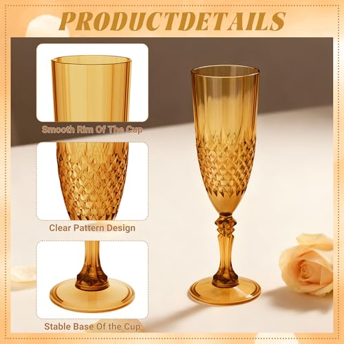 24 Pack Plastic Champagne Flutes (Amber)