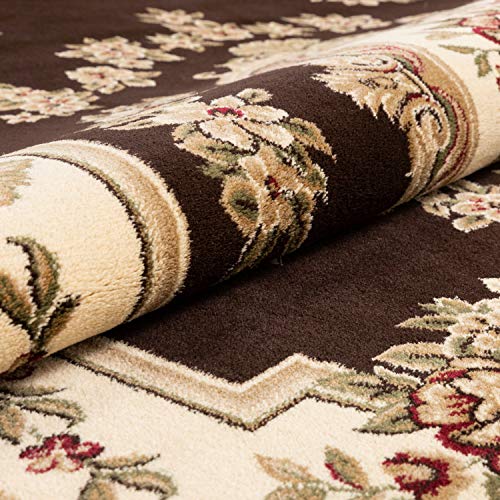 Timeless Collection Le Petit Palais Brown 3x5 Luxurious Traditional French Aubusson Medallion Oriental Area Rug Perfect for Living Room Bedroom or Dining Room Easy (3'11" x 5'3" (Rectangular) / Brown)