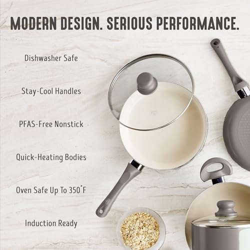 2QT Ceramic Nonstick Saucepan with Lid (2 Quarts / Light Gray)