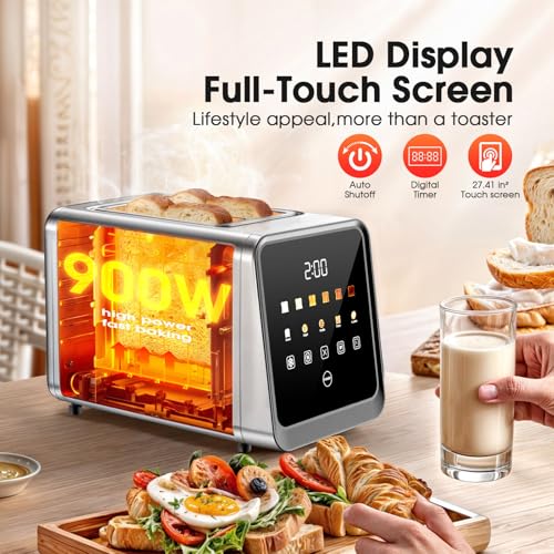 2 Slice Toaster Smart Touchscreen Wide Slot with Bagel Mode (Silver-Black / 2 Slots 2 Slice)
