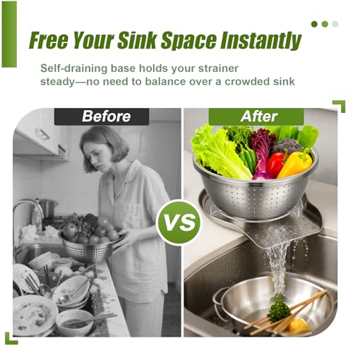 Stainless Steel Colander Set with Self (3 Sizes Stainless Steel Colander Set with Self-Draining Base Plate)