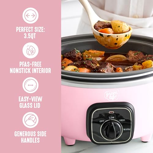 3.5QT Ceramic Nonstick Slow Cooker (Pink / 3.5 Quarts)